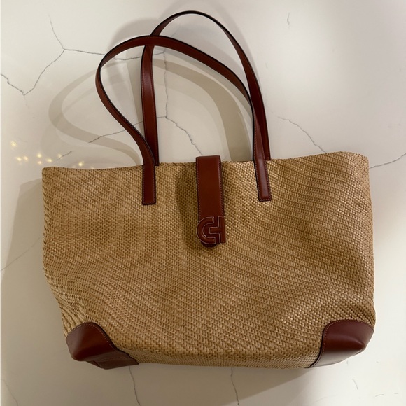 Cole Haan Soft Woven Tote Bag Tan and Brown - Picture 3 of 5